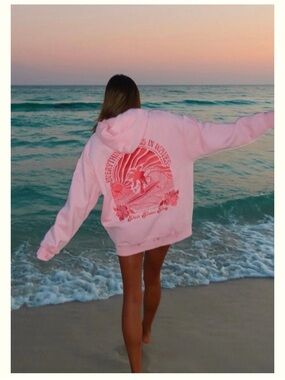 Pink Palm Puff "Everything Comes in Waves" Hoodie